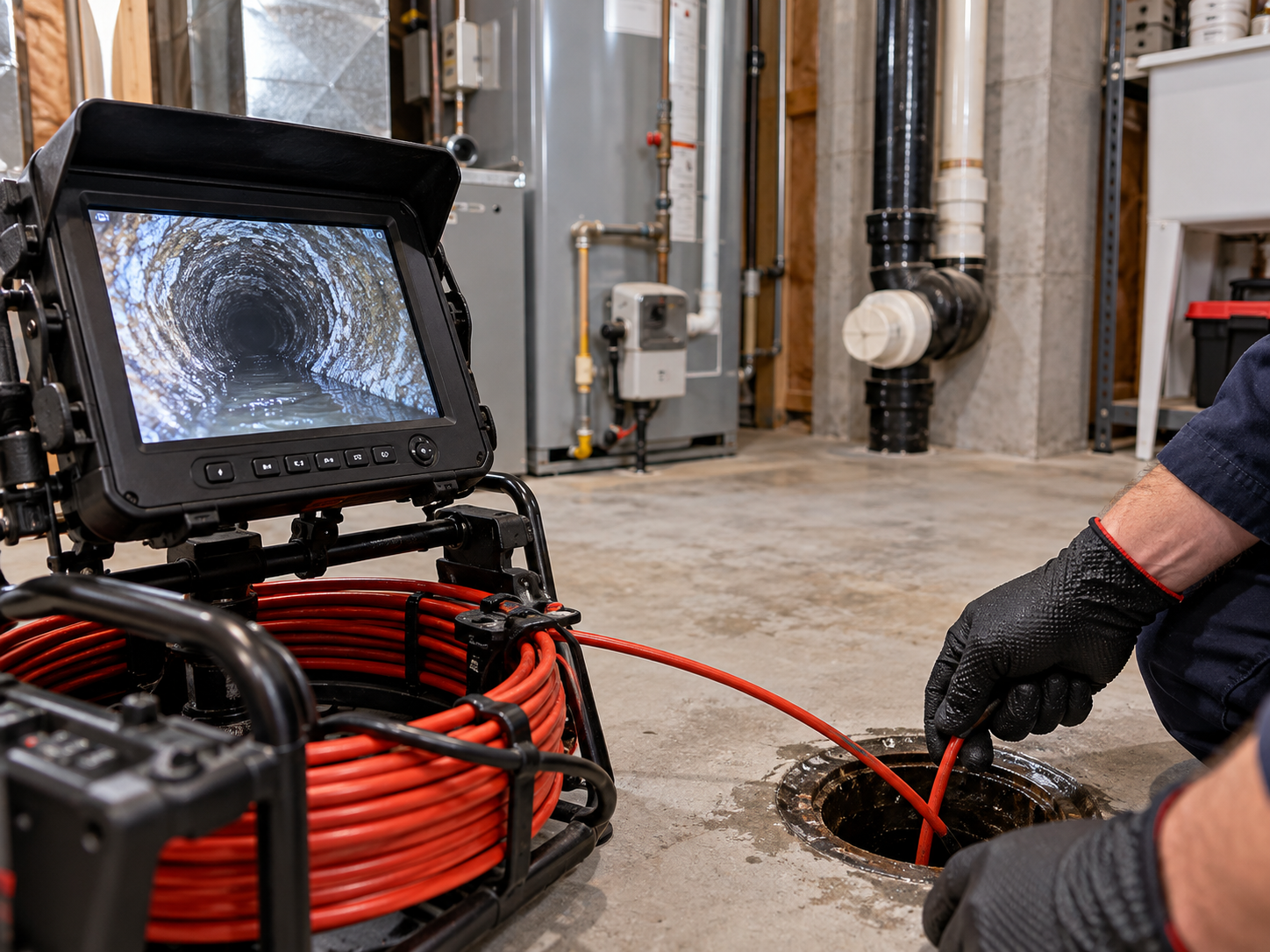 Drain camera inspection equipment in a residential utility space